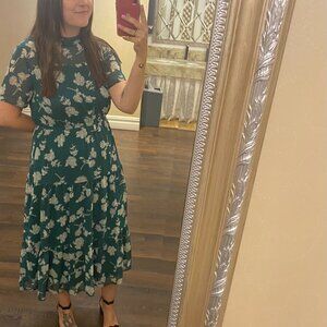 Lulu's Floral Dressed Up Dark Green Floral Print Midi Dress